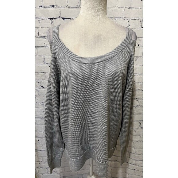 EUC $88 Michael Kors Pearl Heather Cold Shoulder LS Sweater Silver/Gray Size L - Picture 1 of 6